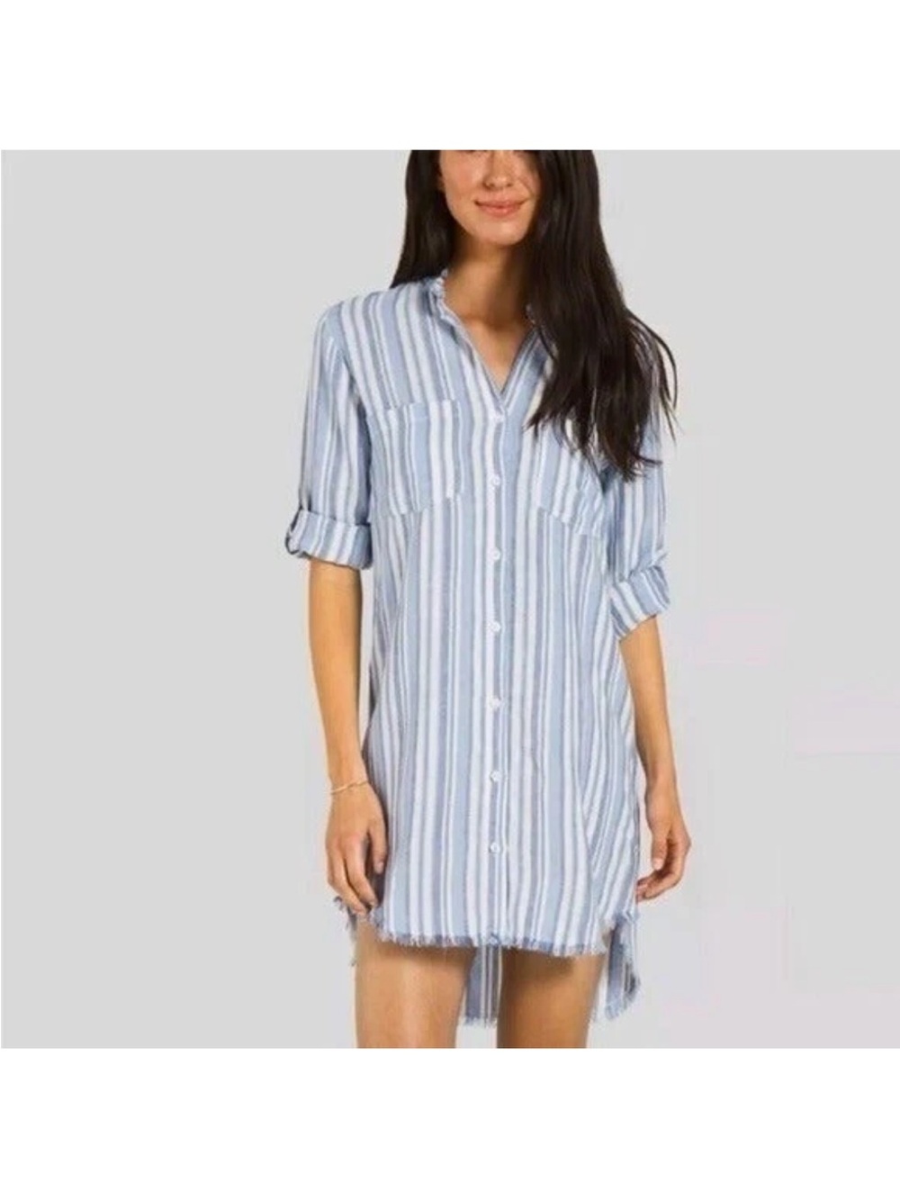 Anthropologie Cloth & Stoneโ Linen Blend Striped Shirt Dress, size medium